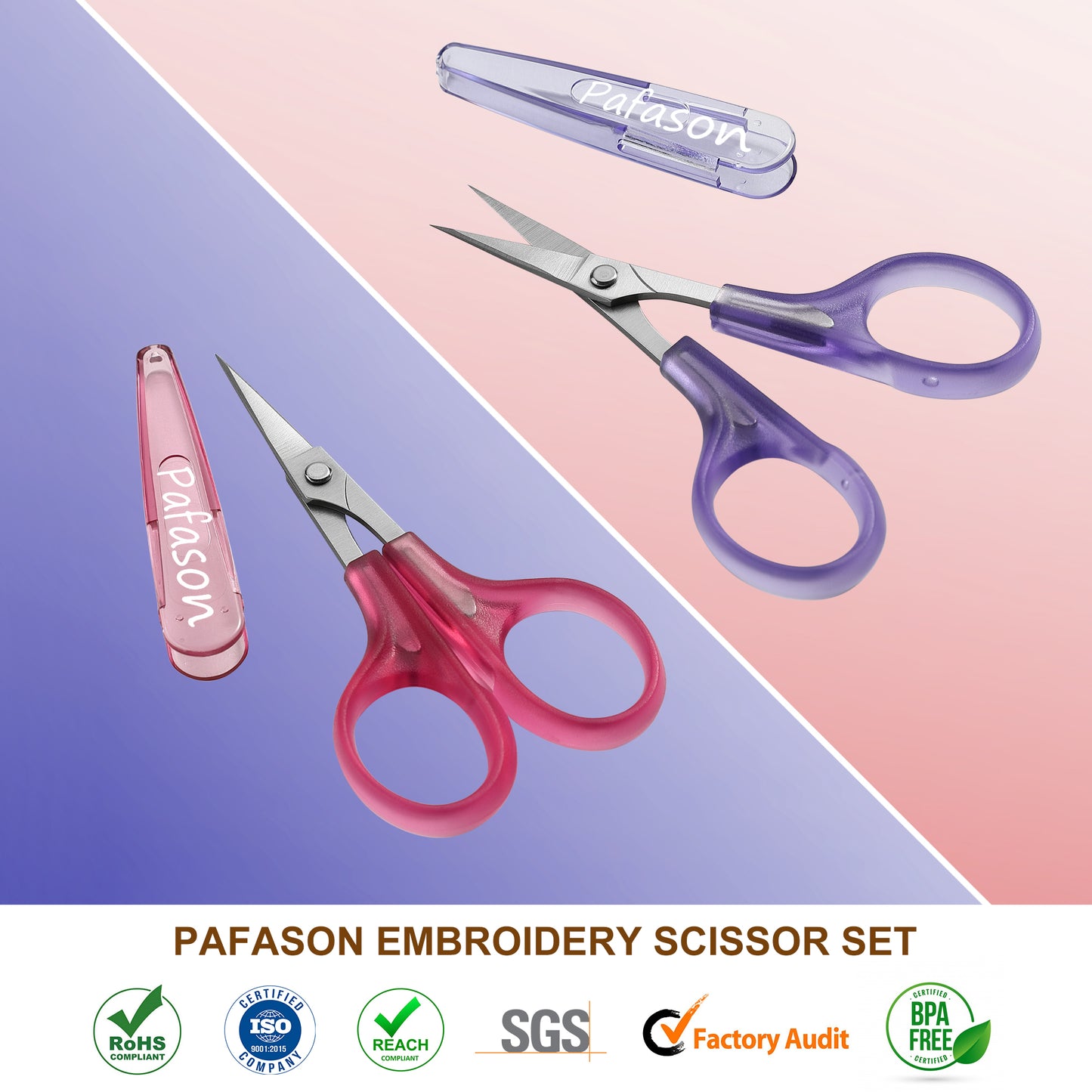 PAFASON 4" Stainless Steel Detail Craft Scissors Set with Straight Precise Tips & Safety Cap & TSA Complied Ideal for Scrapbooking, Paper Yarn Thread Fabric Cutting Sewing Quilting Embroidery Knitting