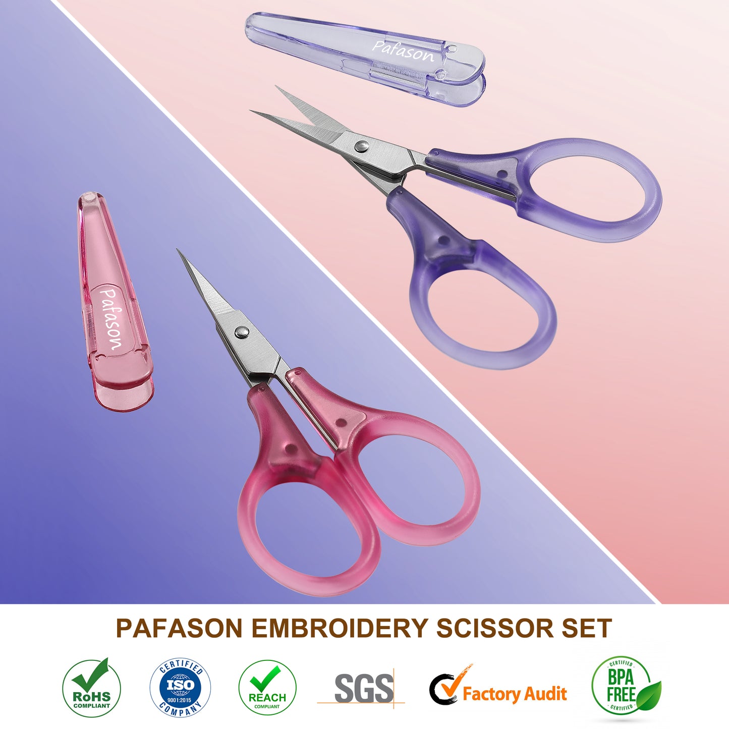 PAFASON Small Stainless Steel Precise Embroidery Scrapbooking Quilting Crafting Sewing Thread Yarn Fabric Cross Stitch Crochet Knitting Detail Cutting Travel Scissors with Safe Cap n TSA Complied