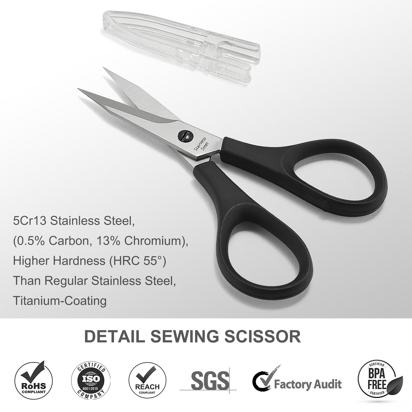 PAFASON Small Stainless Steel Precise Thread Yarn Fabric Detail Paper Cutting Scissor with Safety Cover for DIY Embroidery Quilting Sewing Knitting Crafting Cross Stitch Crochet