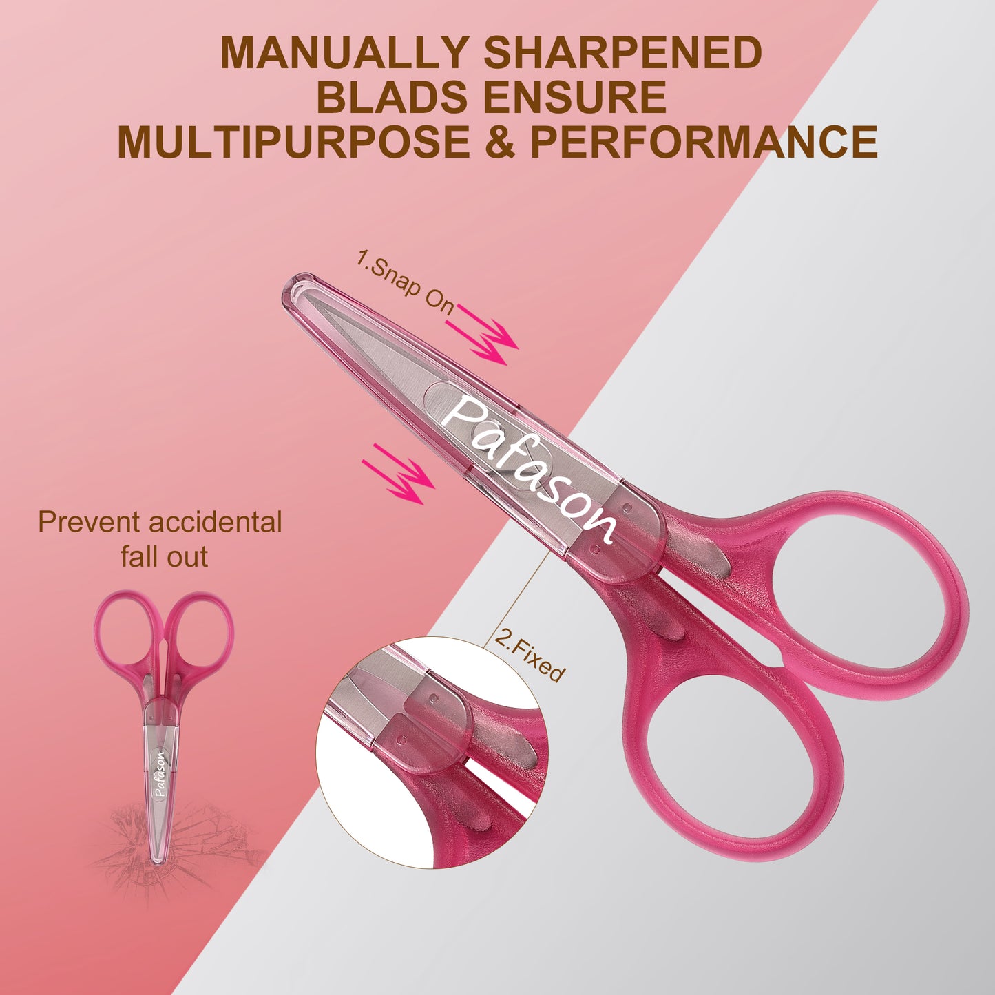 PAFASON 4" Stainless Steel Detail Craft Scissors Set with Straight Precise Tips & Safety Cap & TSA Complied Ideal for Scrapbooking, Paper Yarn Thread Fabric Cutting Sewing Quilting Embroidery Knitting