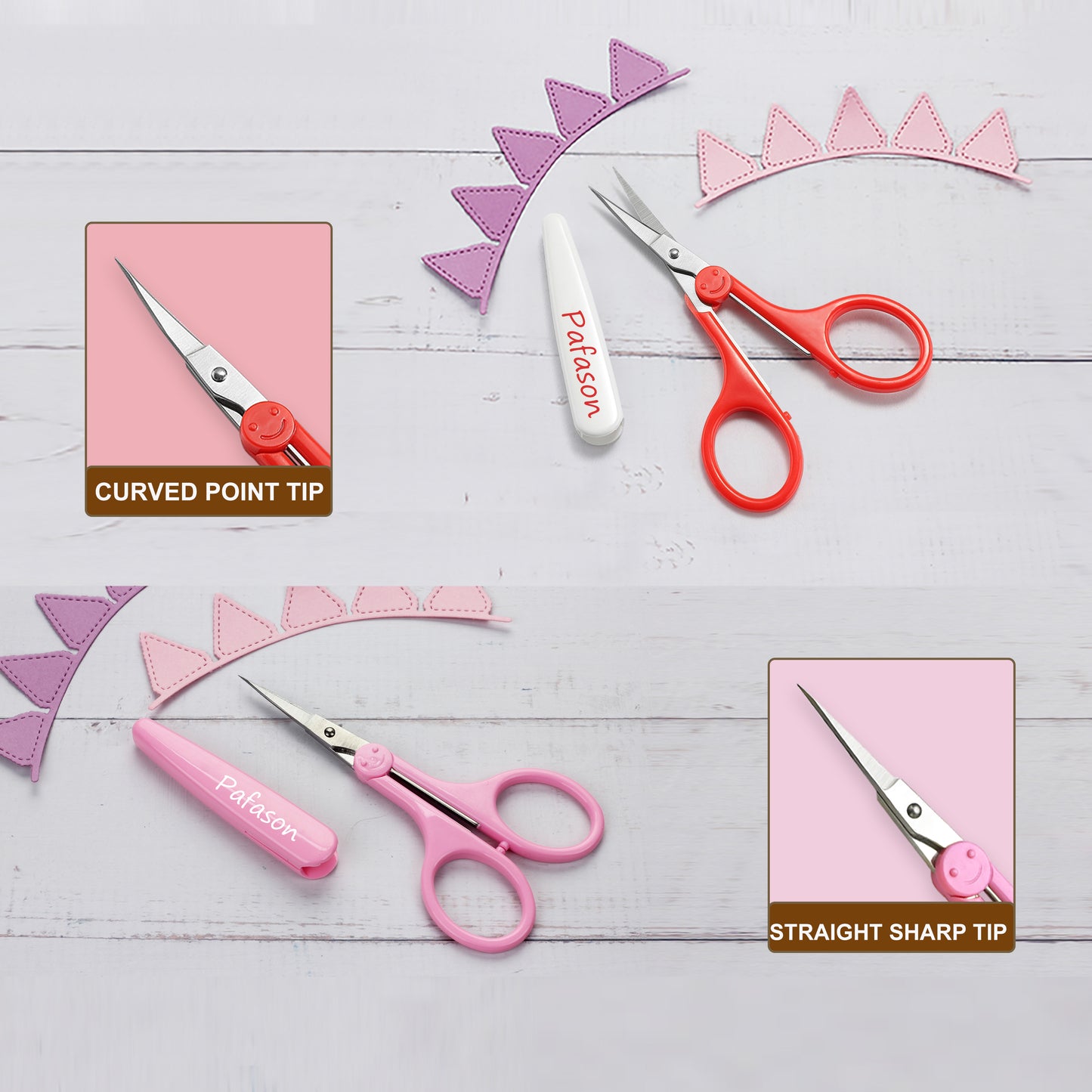 PAFASON 4" Stainless Steel Detail Craft Scissors Set with Straight & Curved Precise Tips & TSA Complied Ideal for Scrapbooking, Paper Yarn Thread Fabric Cutting Sewing Quilting Embroidery Knitting