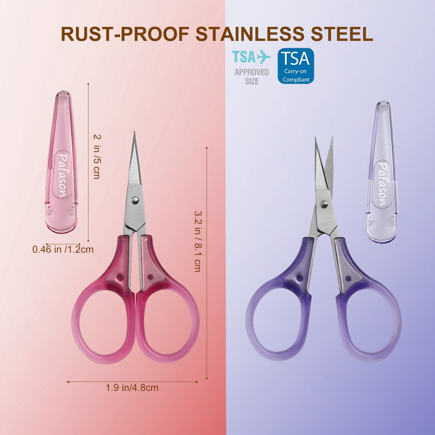PAFASON Small Stainless Steel Precise Embroidery Scrapbooking Quilting Crafting Sewing Thread Yarn Fabric Cross Stitch Crochet Knitting Detail Cutting Travel Scissors with Safe Cap n TSA Complied
