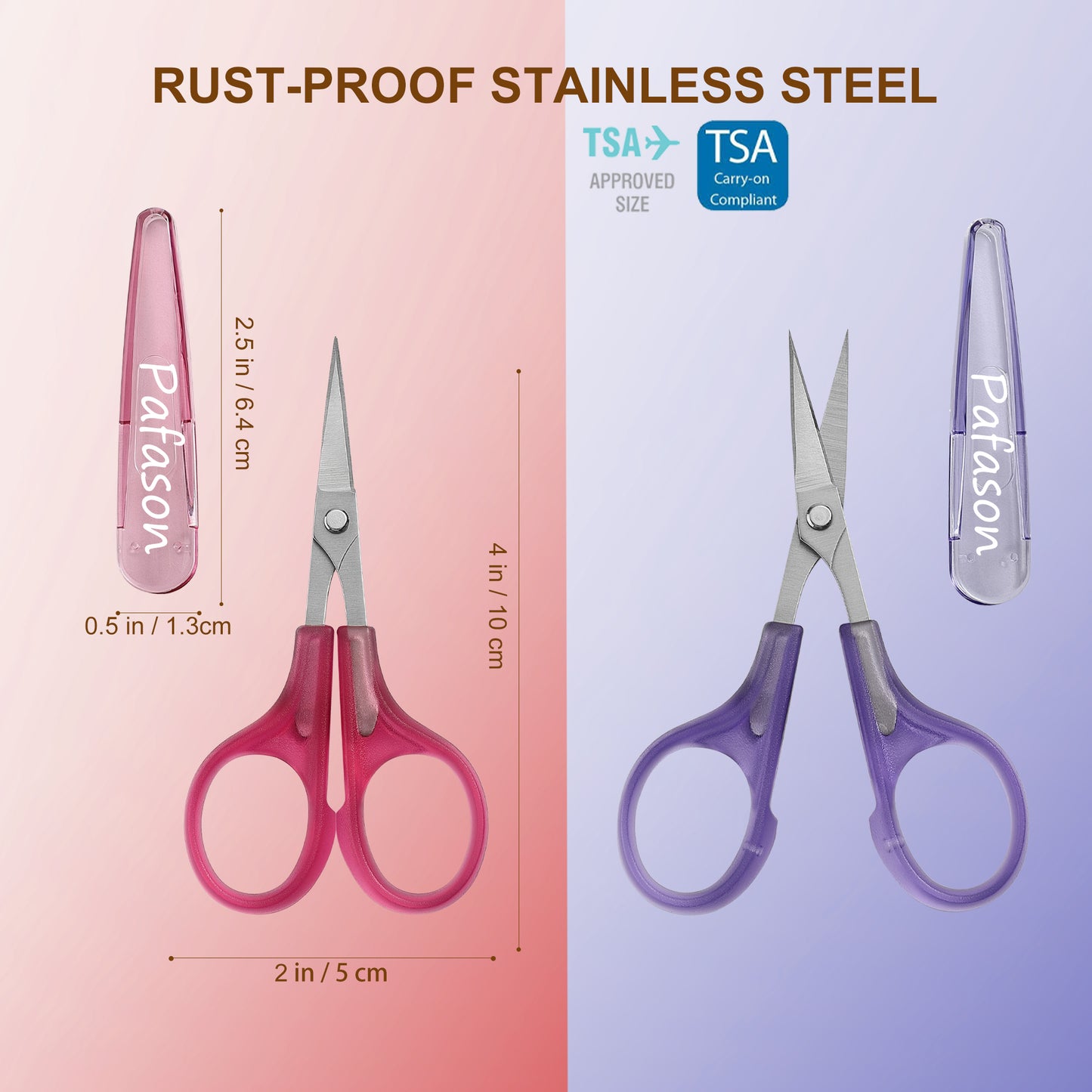 PAFASON 4" Stainless Steel Detail Craft Scissors Set with Straight Precise Tips & Safety Cap & TSA Complied Ideal for Scrapbooking, Paper Yarn Thread Fabric Cutting Sewing Quilting Embroidery Knitting