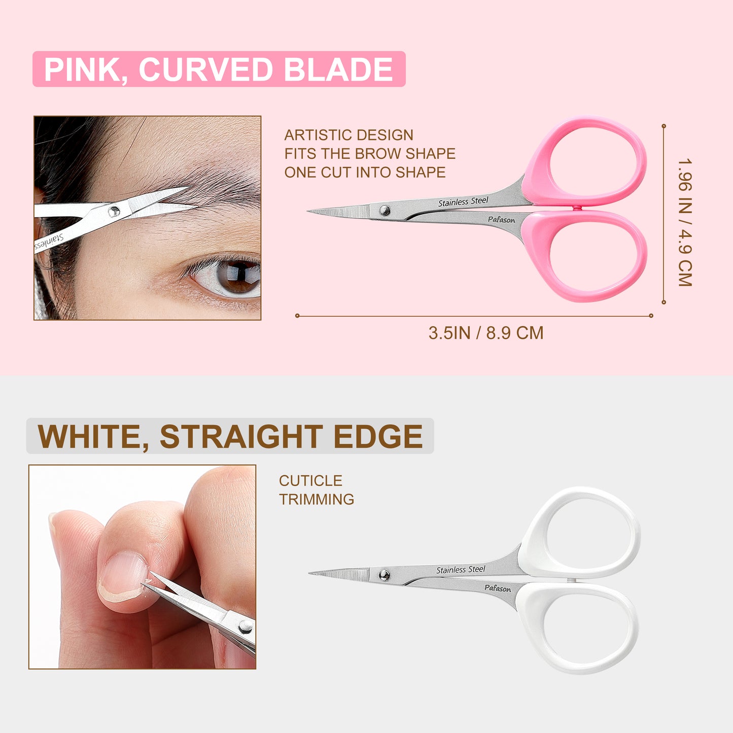 PAFASON Stainless Steel Eyebrow Scissor Set With Safety Cap For Cutting Shaping Eyelash Extensions Eyebrows