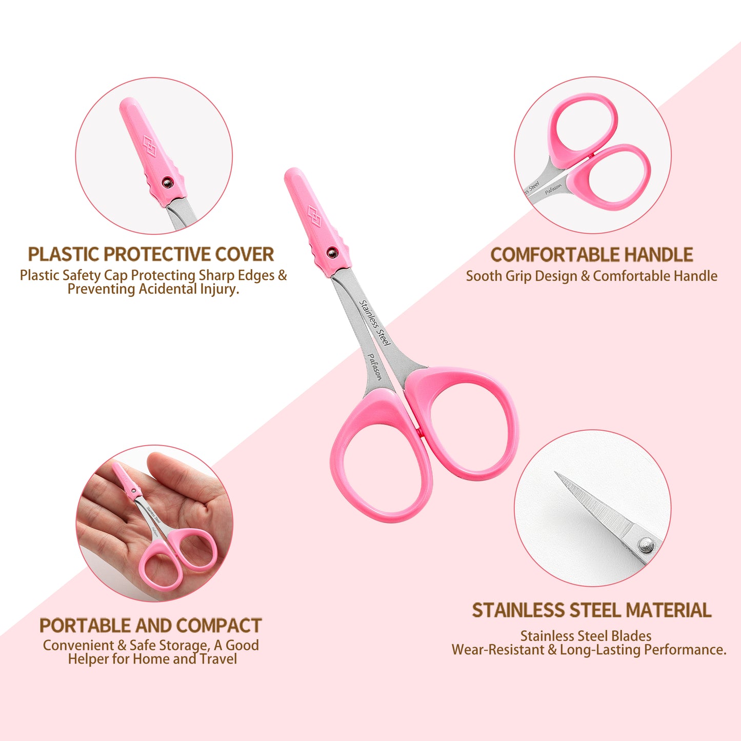 PAFASON Stainless Steel Eyebrow Scissor Set With Safety Cap For Cutting Shaping Eyelash Extensions Eyebrows