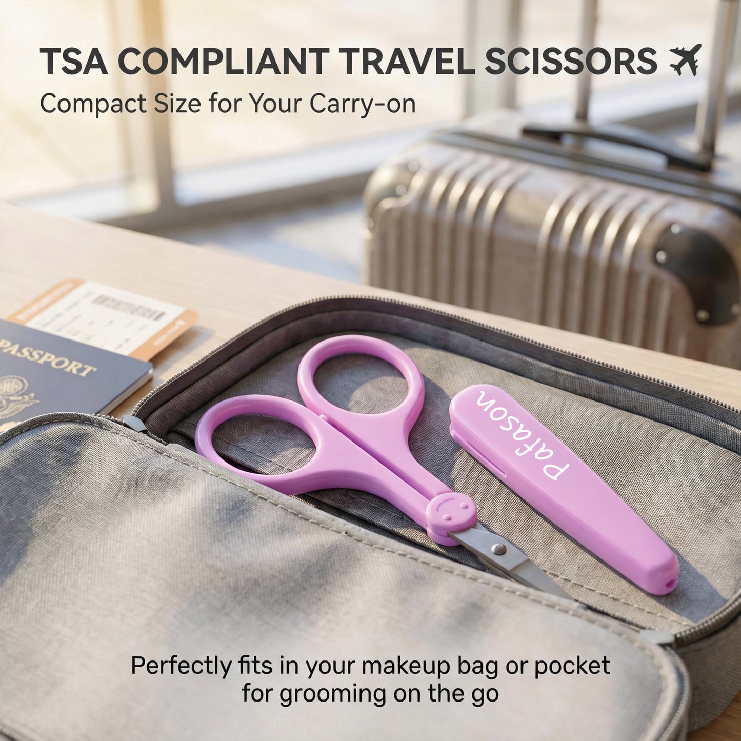 PAFASON Small Travel Craft Scissors Set Straight Precision Tip All Purpose for Scrapbooking Quilting Sewing Knitting Embroidery Cross Stitch Crochet Thread Yarn Paper Fabric Detail Cutting, Safety Case