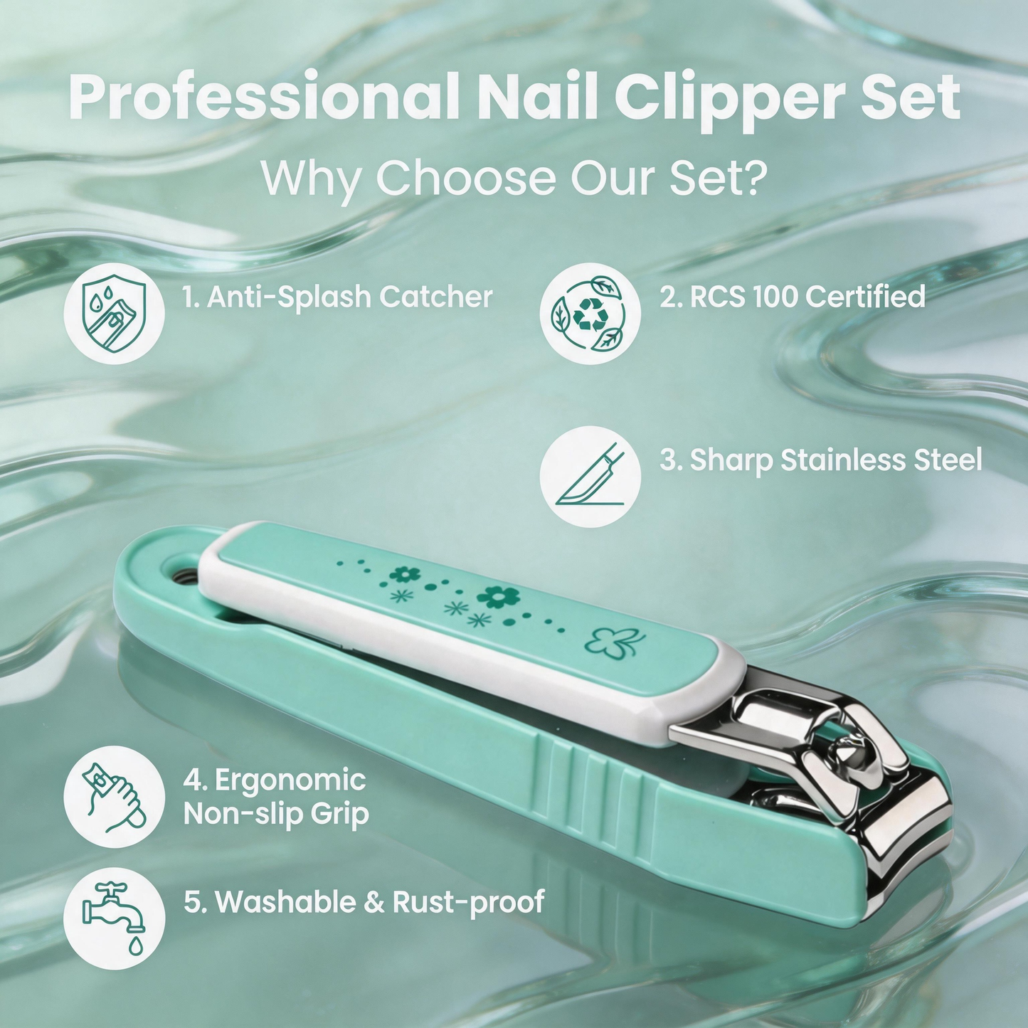 PAFASON Ultra Sharp Nail Clipper Set, Fingernail and Toenail Trimmer Cutter, Stainless Steel, Curved Blade, Sturdy, Nail Catcher, Nail Files for Men and Women