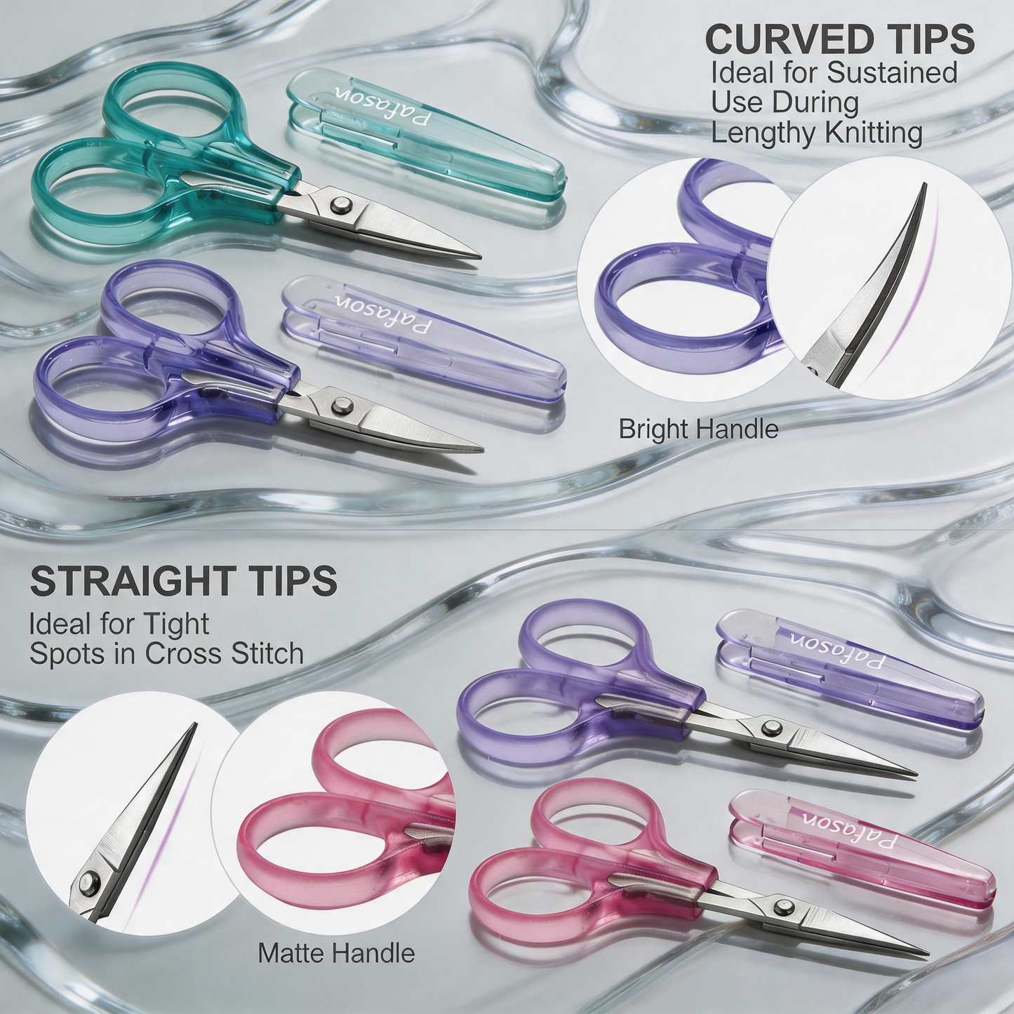 PAFASON Small Travel Embroidery Scissors Set Curved Straight Tip All Purpose for Quilting Sewing Knitting Crafting Cross Stitch Crochet Thread Yarn Paper Fabric Detail Multipurpose Cutting Safety Case