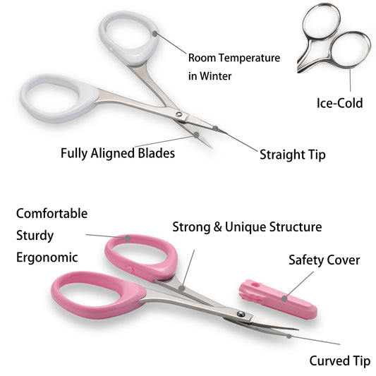 PAFASON® Stainless Steel Curved and Straight Eyebrow Grooming Scissor Set with Safety Cover for Trimming Shaping Eyelash Extensions Eyebrow