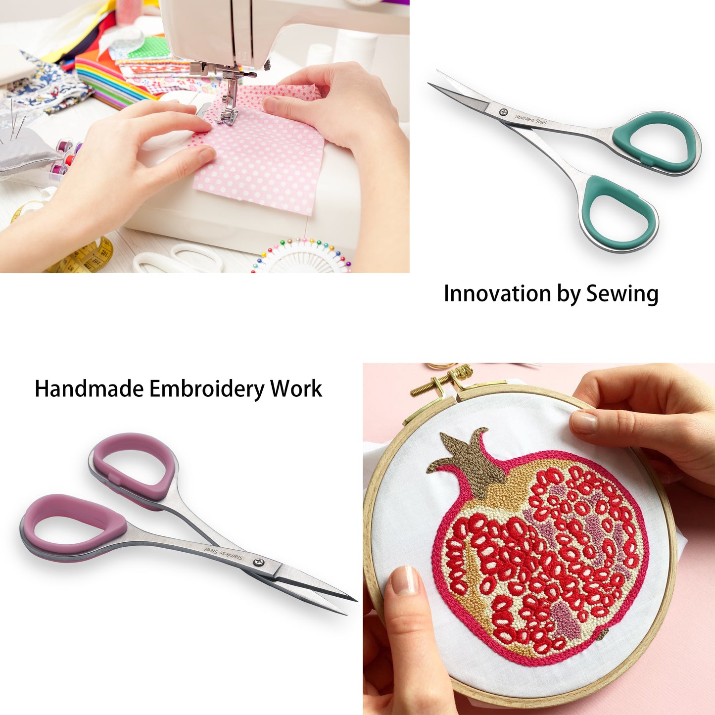 PAFASON® 4" Stainless Steel Curved & Straight Embroidery Scissors Set with Premium PU Leather Cover Rubber Ring Handle Perfect for Cross Stitch Crochet Knitting Quilting Thread Yarn Sewing Cutting