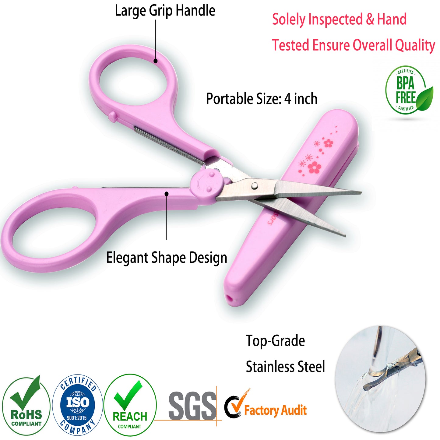PAFASON® 4" Stainless Steel Detail Craft Scissors Set with Straight & Precise Tips & Safety Cover Ideal for Scrapbooking, Paper Cutting, Sewing, Crafting, Quilting