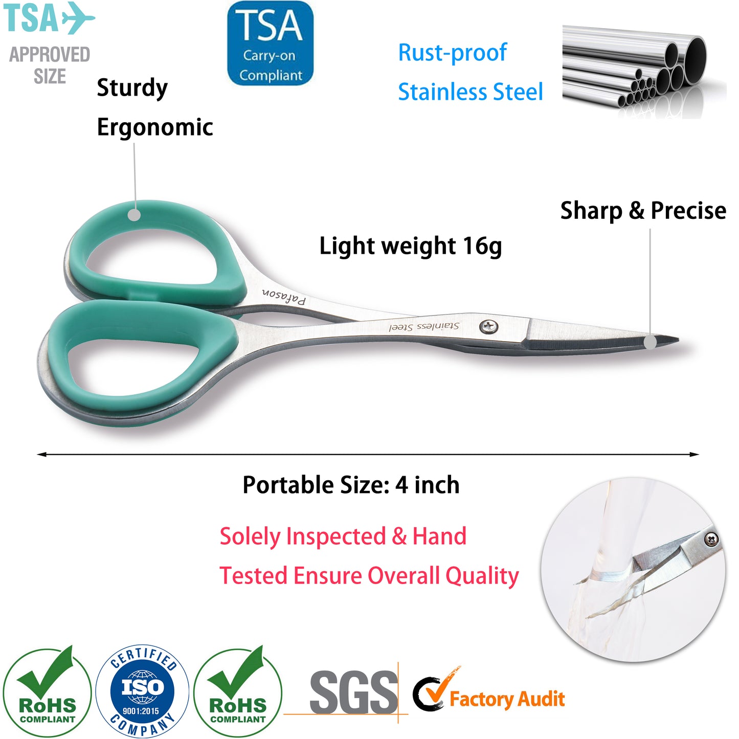 PAFASON® 4" Stainless Steel Curved & Straight Embroidery Scissors Set with Premium PU Leather Cover Rubber Ring Handle Perfect for Cross Stitch Crochet Knitting Quilting Thread Yarn Sewing Cutting