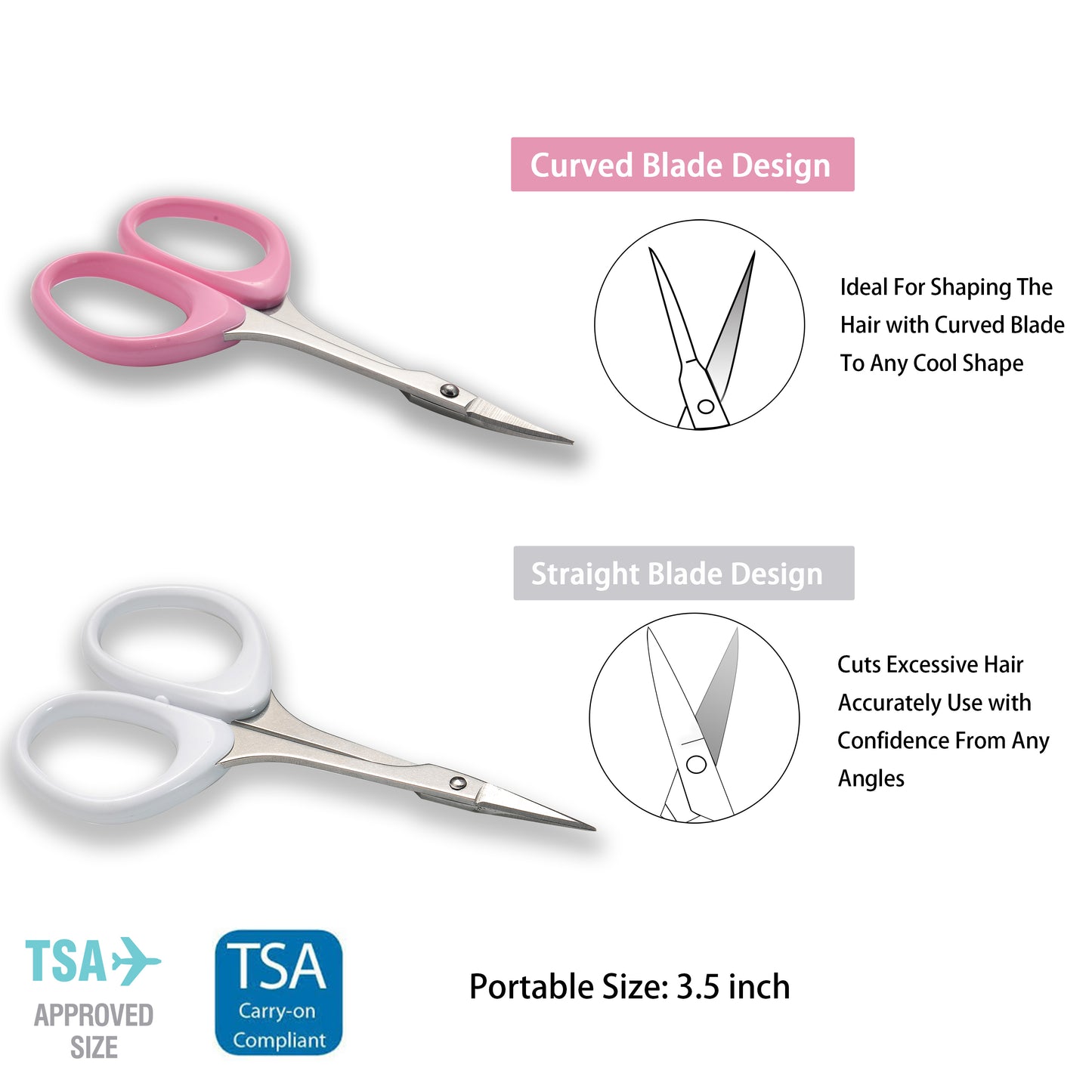 PAFASON® Stainless Steel Curved and Straight Eyebrow Grooming Scissor Set with Safety Cover for Trimming Shaping Eyelash Extensions Eyebrow