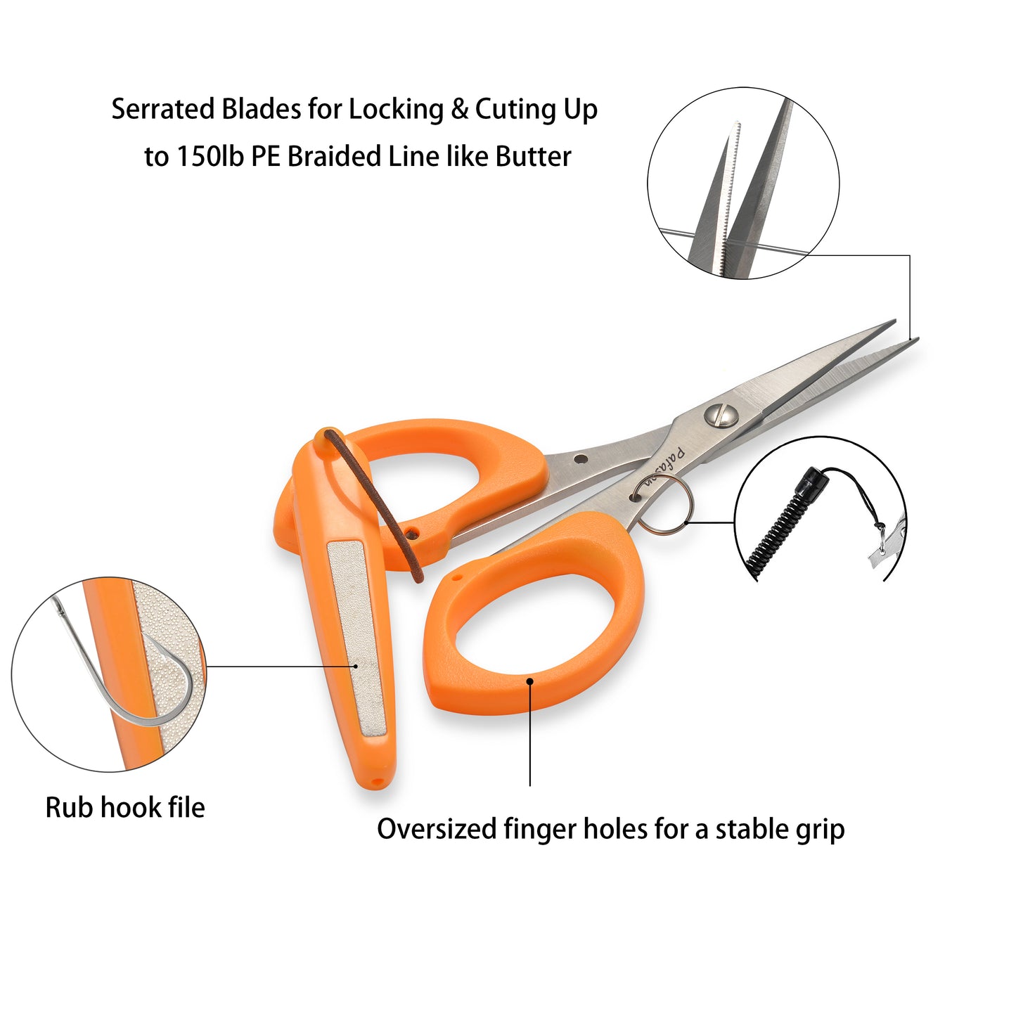 Pafason® 4.5‘’Stainless Steel Serrated Edge Braided Line Fishing Scissor with Safety Cover,Lanyard,High Precision Tips, Ergonomic Handle