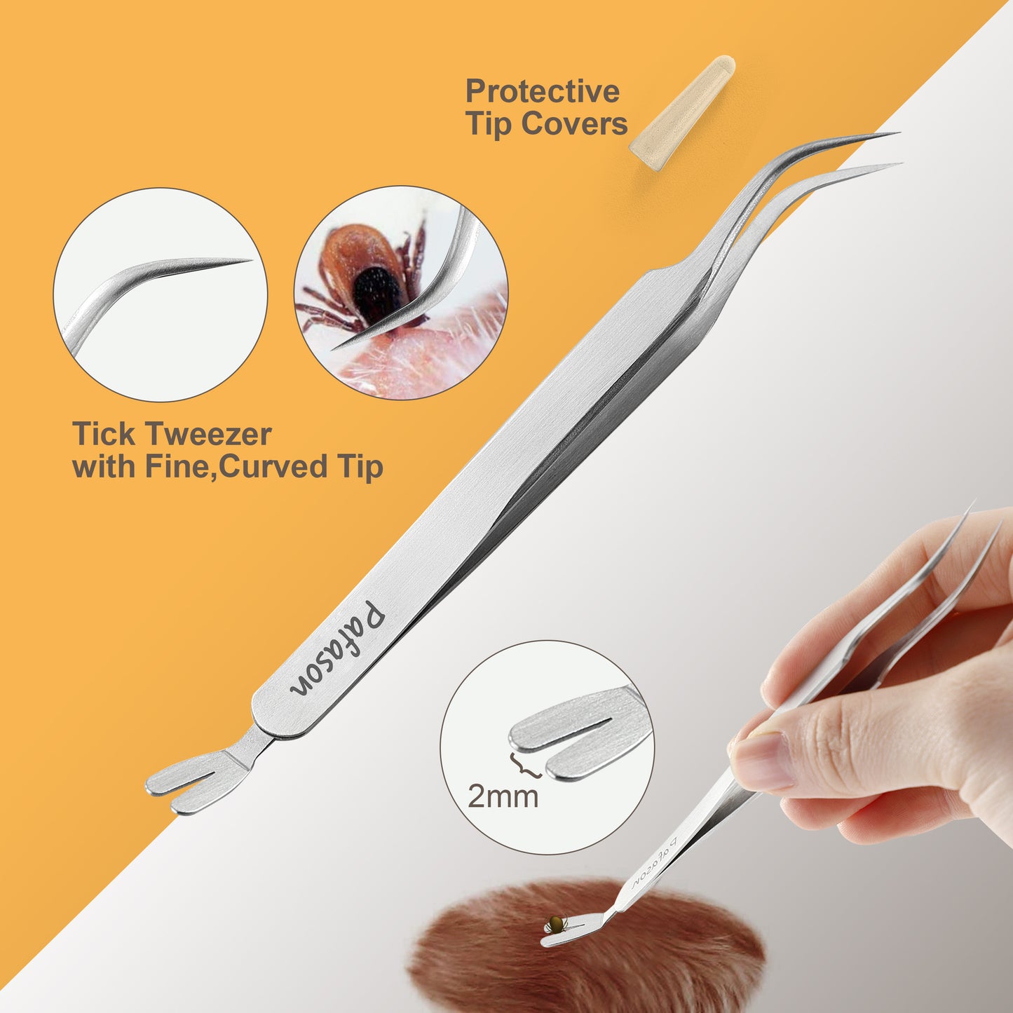 PAFASON® Stainless Steel Premium Dual Tipped Tick Removal Tweezer Set - Remover for Dogs, Cats and Humans with Storage Case