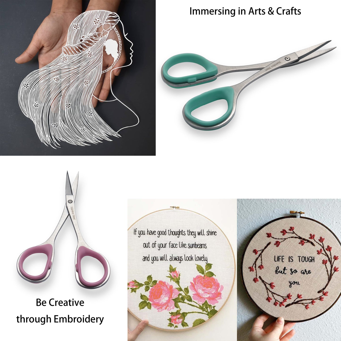 PAFASON® 4" Stainless Steel Curved & Straight Embroidery Scissors Set with Premium PU Leather Cover Rubber Ring Handle Perfect for Cross Stitch Crochet Knitting Quilting Thread Yarn Sewing Cutting