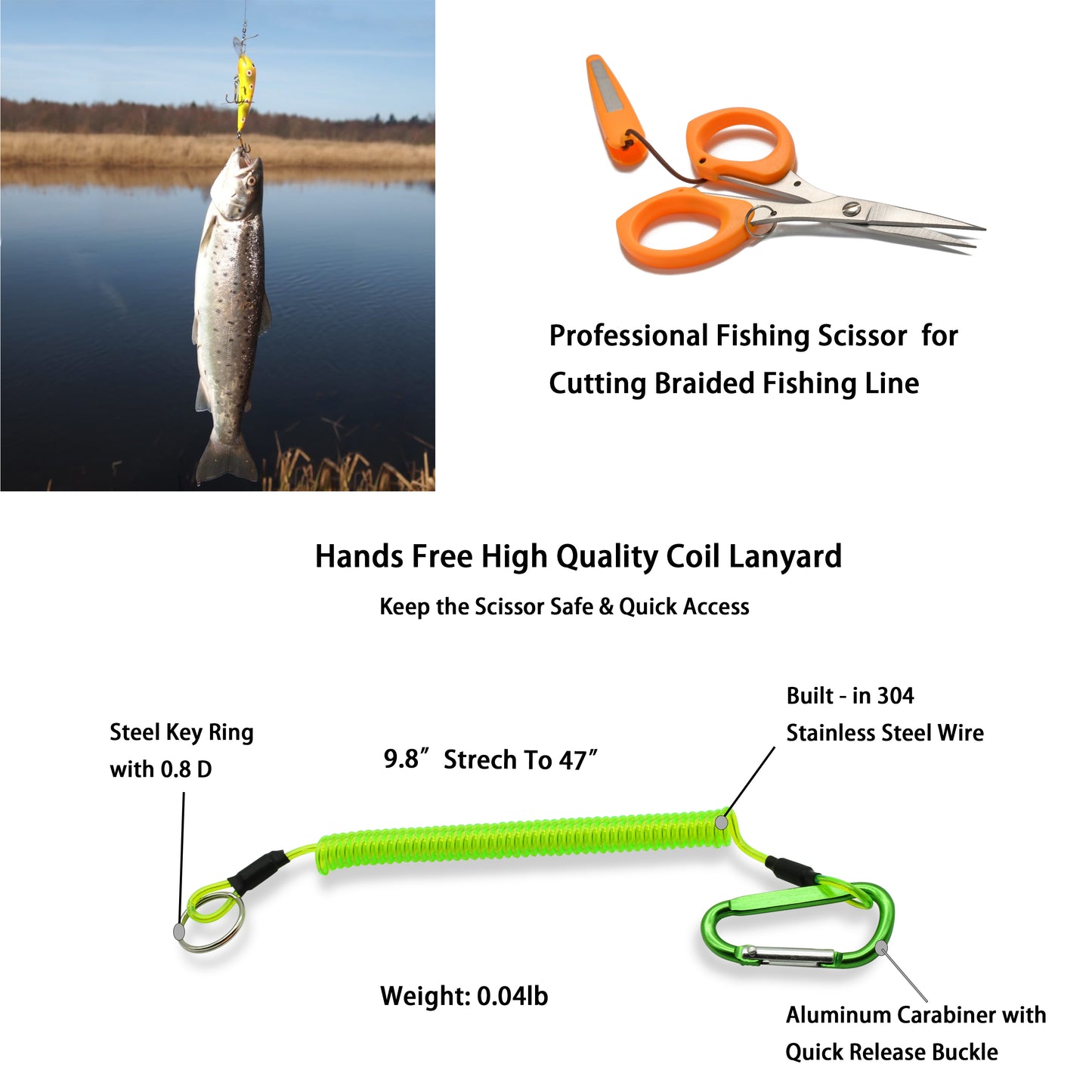 Pafason® 4.5‘’Stainless Steel Serrated Edge Braided Line Fishing Scissor with Safety Cover,Lanyard,High Precision Tips, Ergonomic Handle