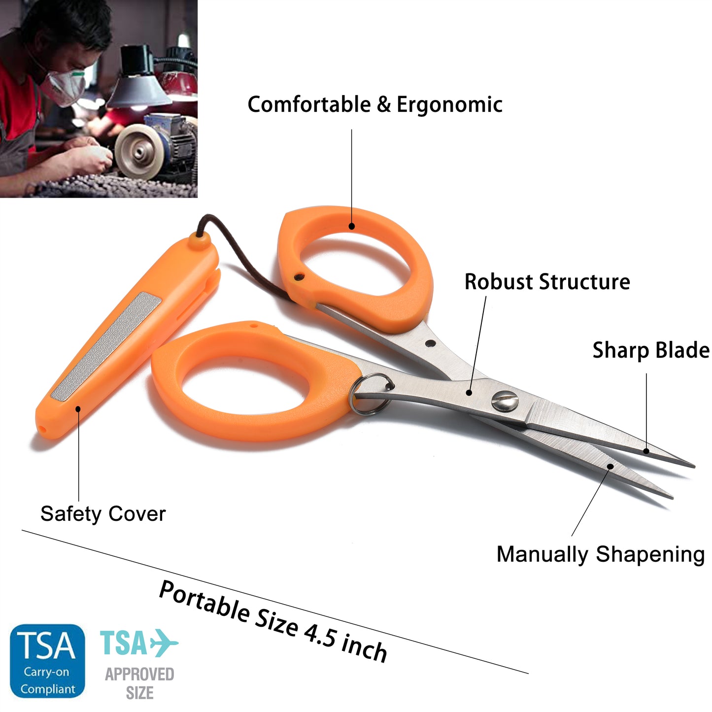 Pafason® 4.5‘’Stainless Steel Serrated Edge Braided Line Fishing Scissor with Safety Cover,Lanyard,High Precision Tips, Ergonomic Handle
