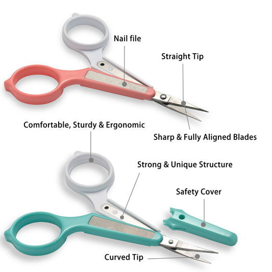 PAFASON® Stainless Steel Curved and Straight Eyebrow Grooming Scissor Set with Safety Cover for Trimming Shaping Eyelash Extensions Eyebrow