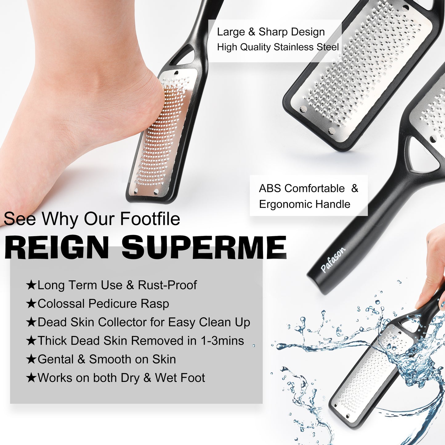 PAFASON® Stainless Steel 304 Foot Files Colossal Foot Scrubber Callus Shaver Heel Scraper Callus Remover Foot Rasp - Pedicure Kit for removing Hard Skin on Wet & Dry Feet Surgical Grade