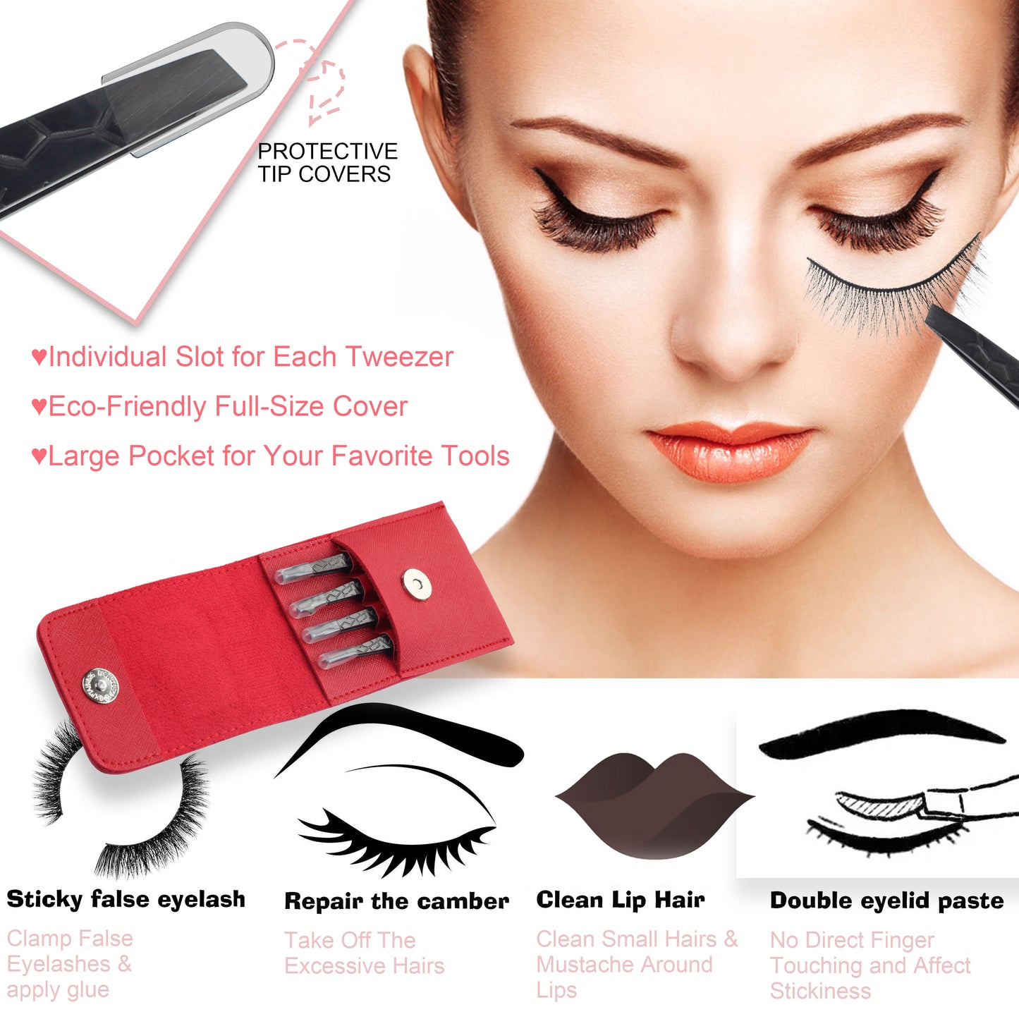 PAFASON® Eyebrow Tweezers Set with Premium PU Leather Travel Case-Professional Stainless Steel & High Precision Tweezer Kit for Eyebrow Facial Hair Removal Ingrown Hair Splinter Eyelash for Women & Men
