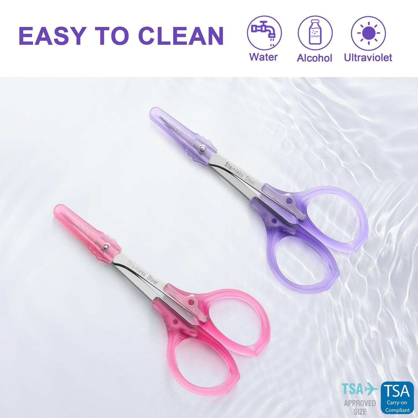 PAFASON Stainless Steel Curved and Straight Eyebrow Grooming Scissor Set with Safety Cover for Trimming Shaping Eyelash Extensions Eyebrow
