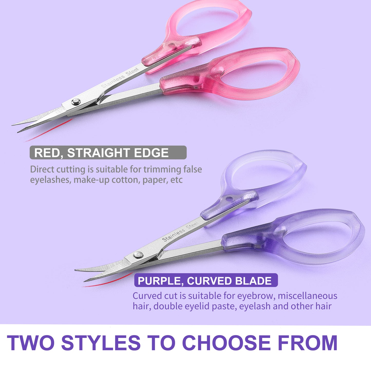 PAFASON Stainless Steel Curved and Straight Eyebrow Grooming Scissor Set with Safety Cover for Trimming Shaping Eyelash Extensions Eyebrow