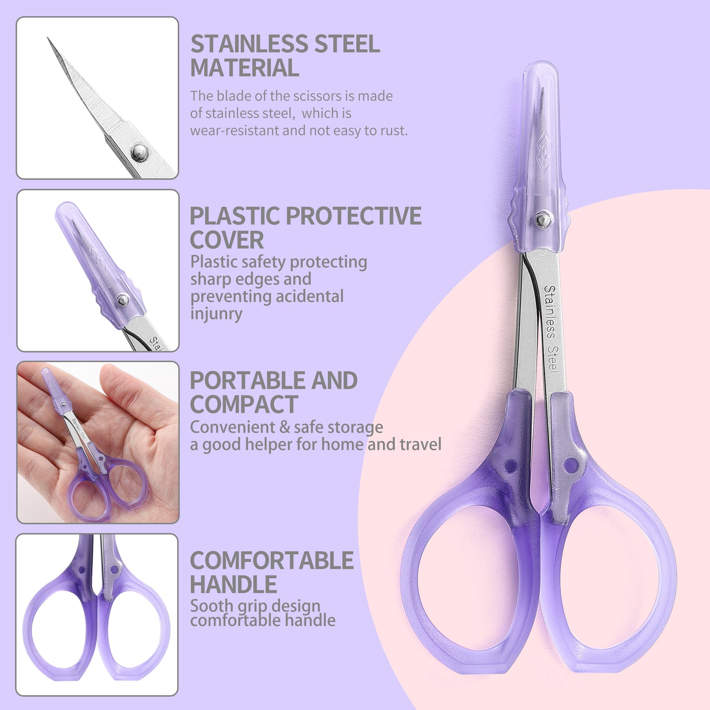 PAFASON Stainless Steel Curved and Straight Eyebrow Grooming Scissor Set with Safety Cover for Trimming Shaping Eyelash Extensions Eyebrow
