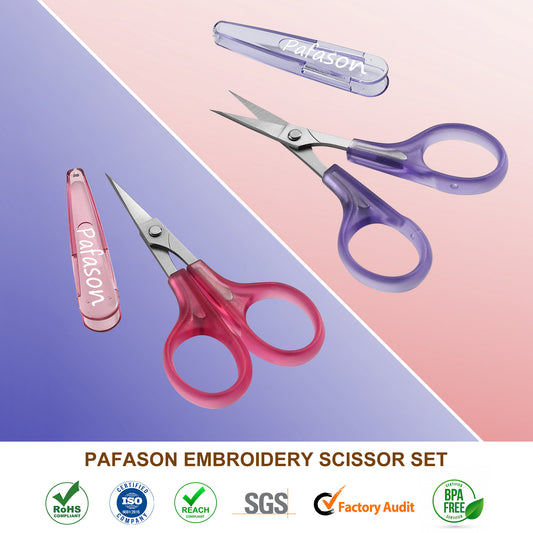 PAFASON 4" Stainless Steel Detail Craft Scissors Set with Straight Precise Tips & Safety Cap & TSA Complied Ideal for Scrapbooking, Paper Yarn Thread Fabric Cutting Sewing Quilting Embroidery Knitting