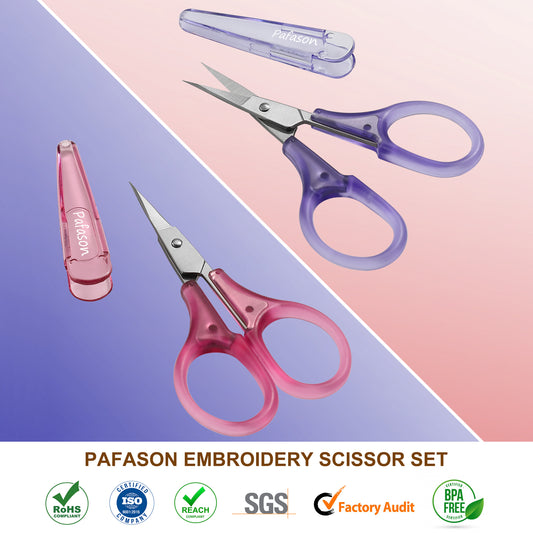 PAFASON Small Stainless Steel Precise Embroidery Scrapbooking Quilting Crafting Sewing Thread Yarn Fabric Cross Stitch Crochet Knitting Detail Cutting Travel Scissors with Safe Cap n TSA Complied