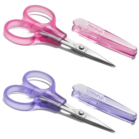 PAFASON 4" Stainless Steel Detail Craft Scissors Set with Straight Precise Tips & Safety Cap & TSA Complied Ideal for Scrapbooking, Paper Yarn Thread Fabric Cutting Sewing Quilting Embroidery Knitting