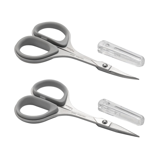 PAFASON High Precision Manicure Scissor Set, 2 PC Multi-Purpose Curved and Straight Cuticle Beauty Grooming Tool for Eyelash, Eyebrow Nail Dry Skin,Stainless Steel, Safety Cases