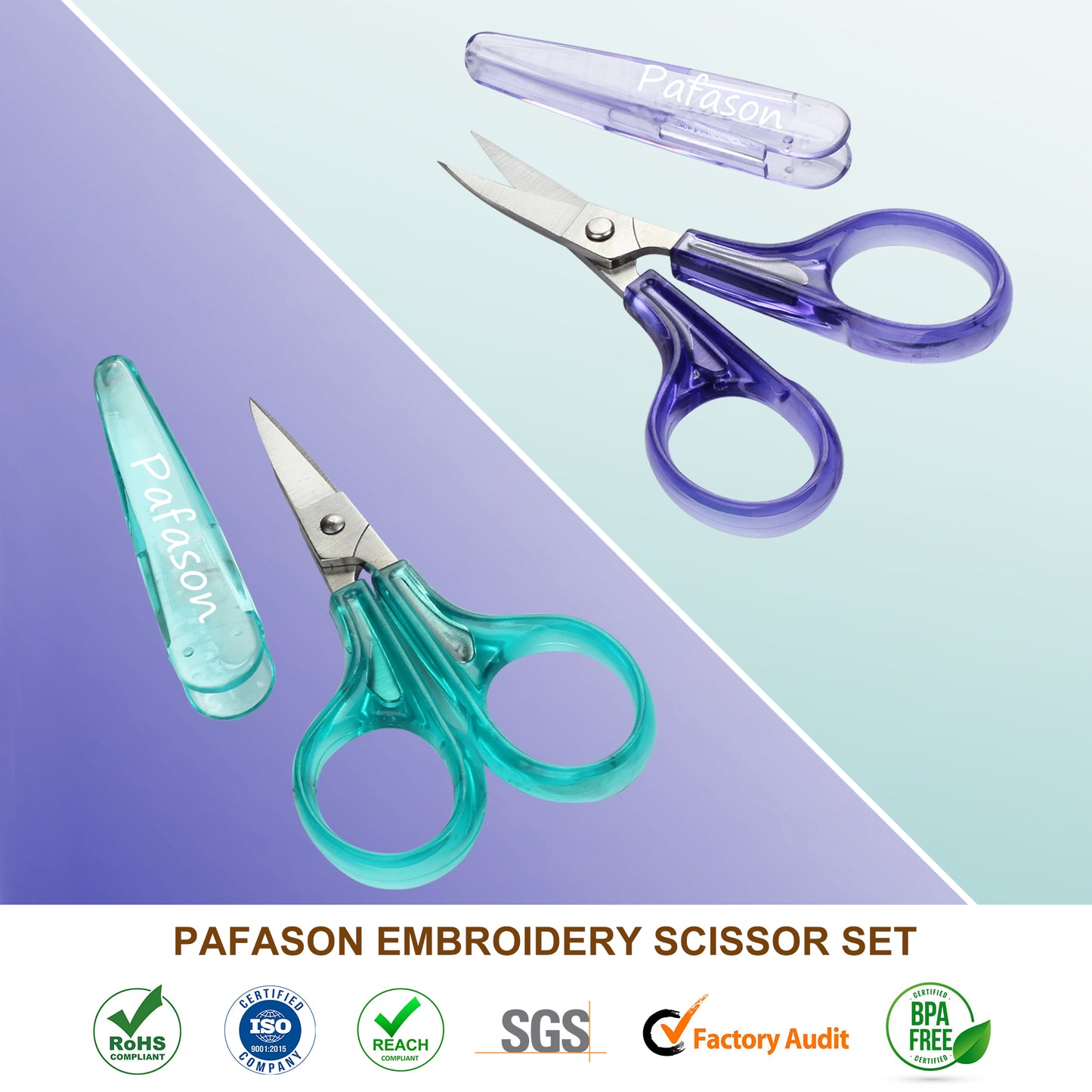 PAFASON® Sharpest and Precise Stainless Steel Curved & Straight Thread Yarn Cutting Scissors with Protective Cover - Ideal for Embroidery, Quilting, Sewing, Knitting, Crafting