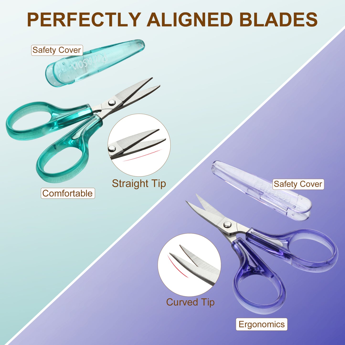 PAFASON® Sharpest and Precise Stainless Steel Curved & Straight Thread Yarn Cutting Scissors with Protective Cover - Ideal for Embroidery, Quilting, Sewing, Knitting, Crafting