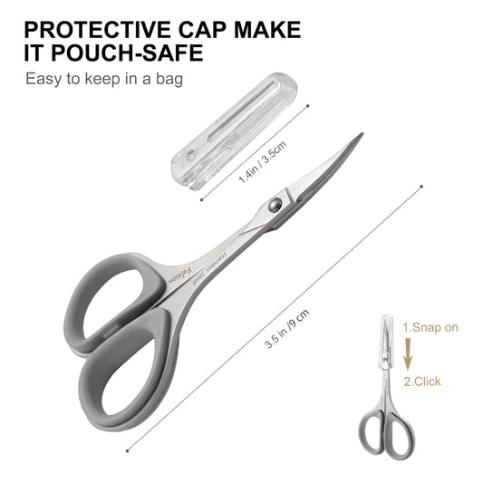 PAFASON High Precision Manicure Scissor Set, 2 PC Multi-Purpose Curved and Straight Cuticle Beauty Grooming Tool for Eyelash, Eyebrow Nail Dry Skin,Stainless Steel, Safety Cases