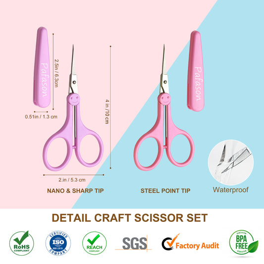 PAFASON® 4" Stainless Steel Detail Craft Scissors Set with Straight & Precise Tips & Safety Cover Ideal for Scrapbooking, Paper Cutting, Sewing, Crafting, Quilting