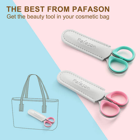 PAFASON High Precision Cuticle Scissor Set, 2 PC Multi-Purpose Curved and Straight Manicure Pedicure Beauty Grooming Tool for Nail Dry Skin,Stainless Steel, Premium Leather Cases