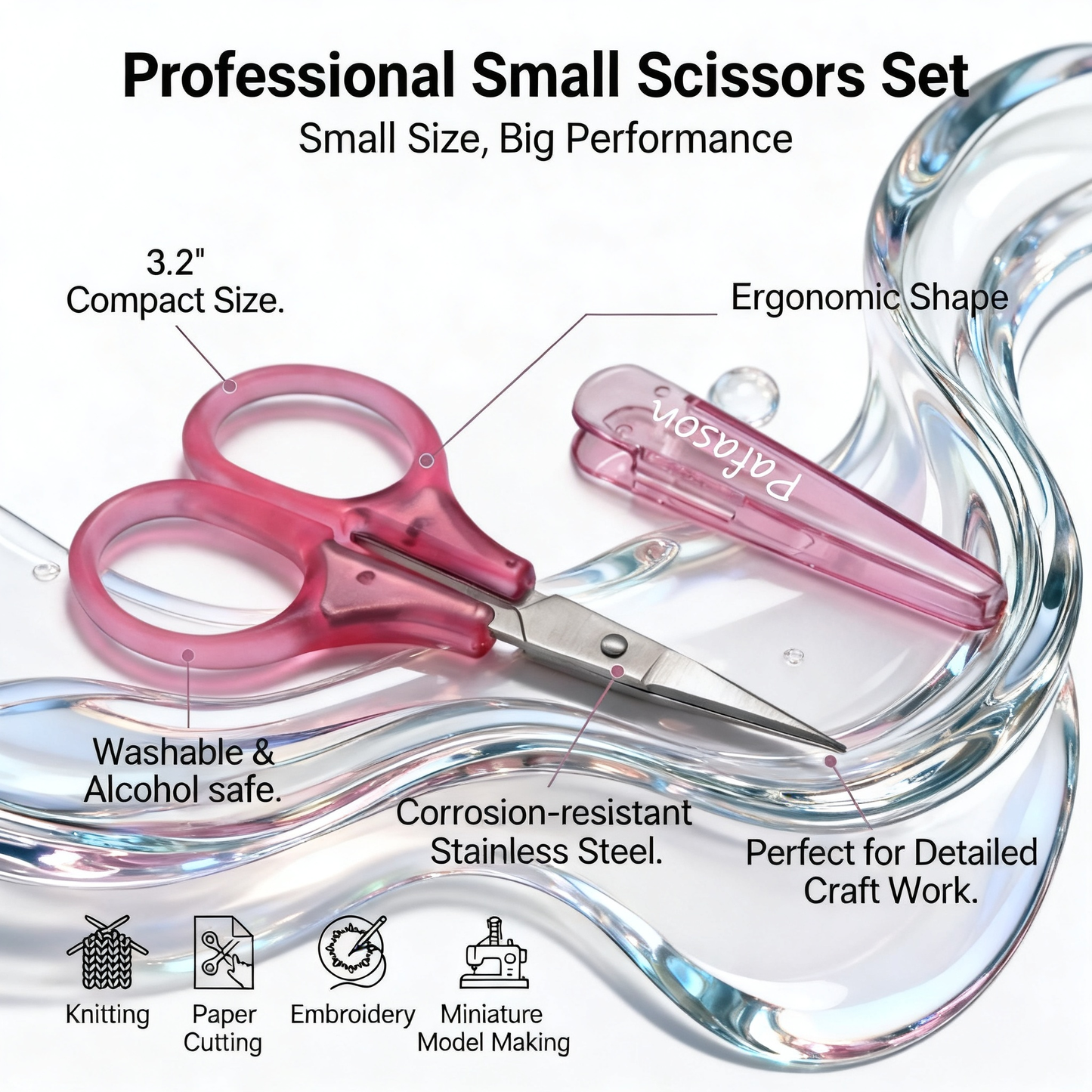 PAFASON Small Travel Craft Scissors Set Straight Precision Tip All Purpose for Scrapbooking Quilting Sewing Knitting Embroidery Cross Stitch Crochet Thread Yarn Paper Detail Fabric Cutting