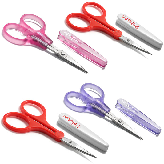 PAFASON Highly Precise Craft Scissor Set 4 PC Straight Curved for Scrapbooking Quilting DIY Sewing Knitting Embroidery Cross Stitch Crochet Thread Yarn Paper Detail Cutting Stainless Steel Safety Case