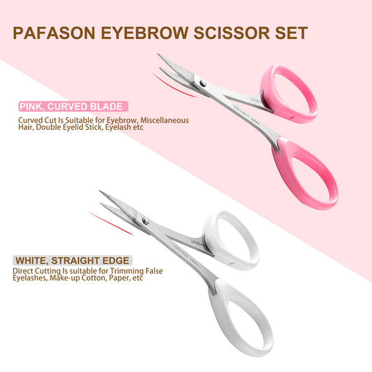 PAFASON Stainless Steel Eyebrow Scissor Set With Safety Cap For Cutting Shaping Eyelash Extensions Eyebrows