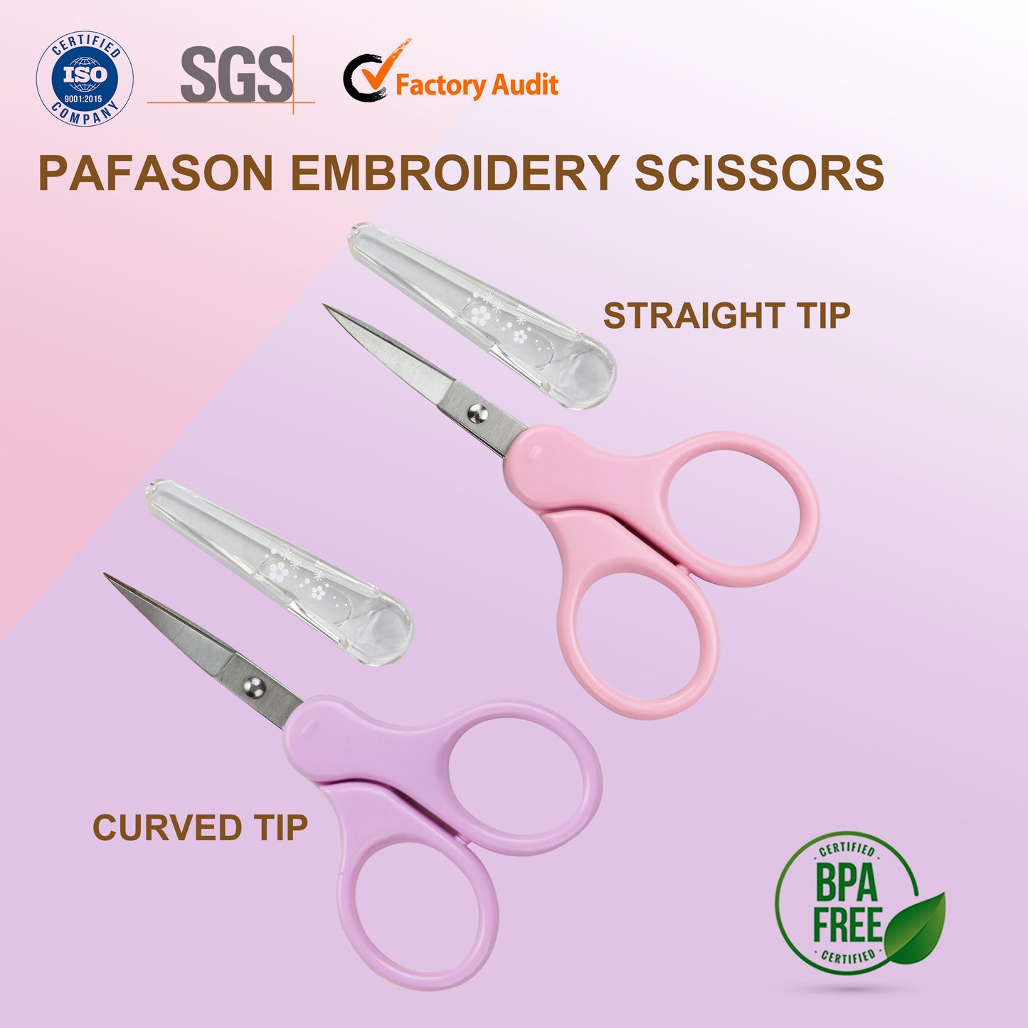 PAFASON® 3.5" Stainless Steel Curved & Straight Embroidery Detail Scissors Set with Protective Cover Perfect for Thread Cutting Yarn Quilting Sewing Knitting Crafting Needle Work Cross Stitch Crochet