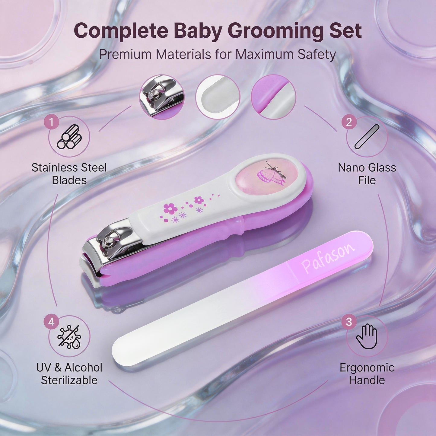 PAFASON Baby Safety Nail Clipper Cutter Nail Catcher Baby Glass Nail File Double-Sided Crystal Glass with Case Ideal for Young Children Infant Newborns Toddlers Fingernail and Toenail Cutting