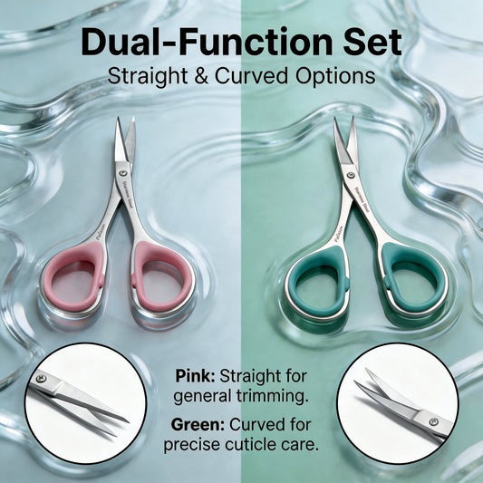 PAFASON Small Travel Cuticle Scissors Set, 2PC Multi-Purpose Curved and Straight Precision Tip Manicure Pedicure Beauty Grooming Tool for Nail Dry Skin,Stainless Steel, Premium Leather Cases