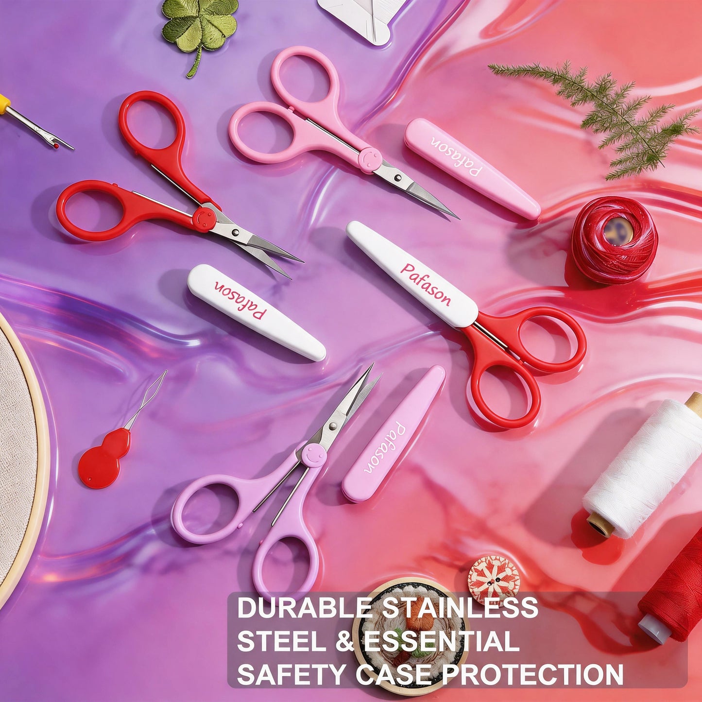 PAFASON Small Travel Craft Scissors Set Straight Curved Tip All Purpose for Scrapbooking Quilting DIY Sewing Knitting Embroidery Cross Stitch Crochet Thread Yarn Paper Detail Fabric Cutting