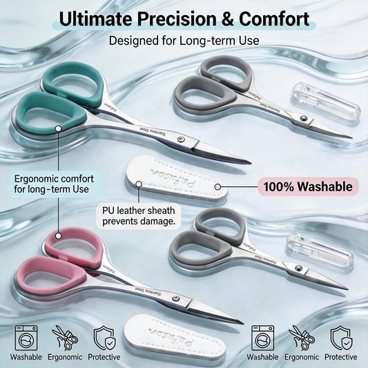 PAFASON Small Travel Sewing Scissors Set Curved Straight Tip All Purpose for Quilting Embroidery Knitting Crafting Cross Stitch Crochet Thread Yarn Paper Fabric Detail Multipurpose Cutting Safety Case