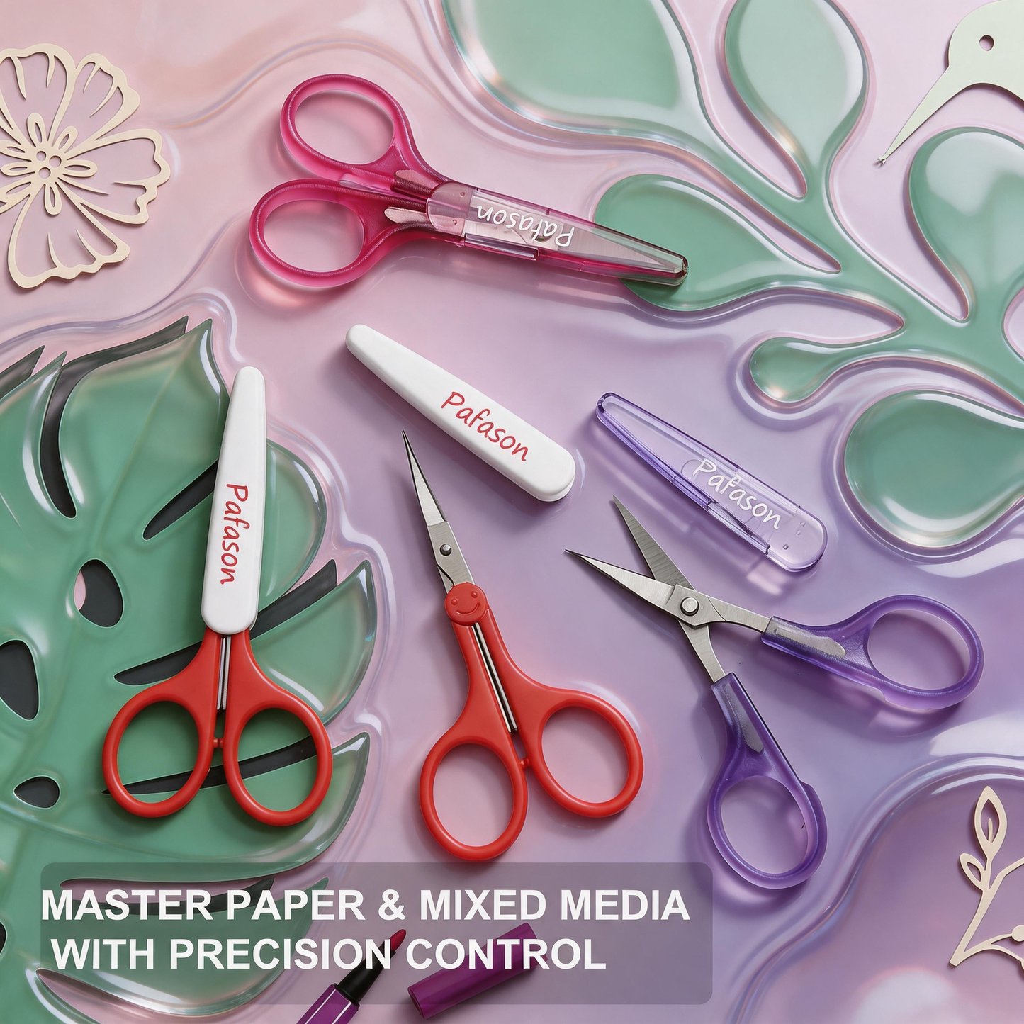 PAFASON Small Craft Scissors Set Straight Precision Fine Tip All Purpose for Scrapbooking Quilting Sewing Knitting Embroidery Cross Stitch Crochet Thread Yarn Paper Fabric Detail Cutting, Safety Case