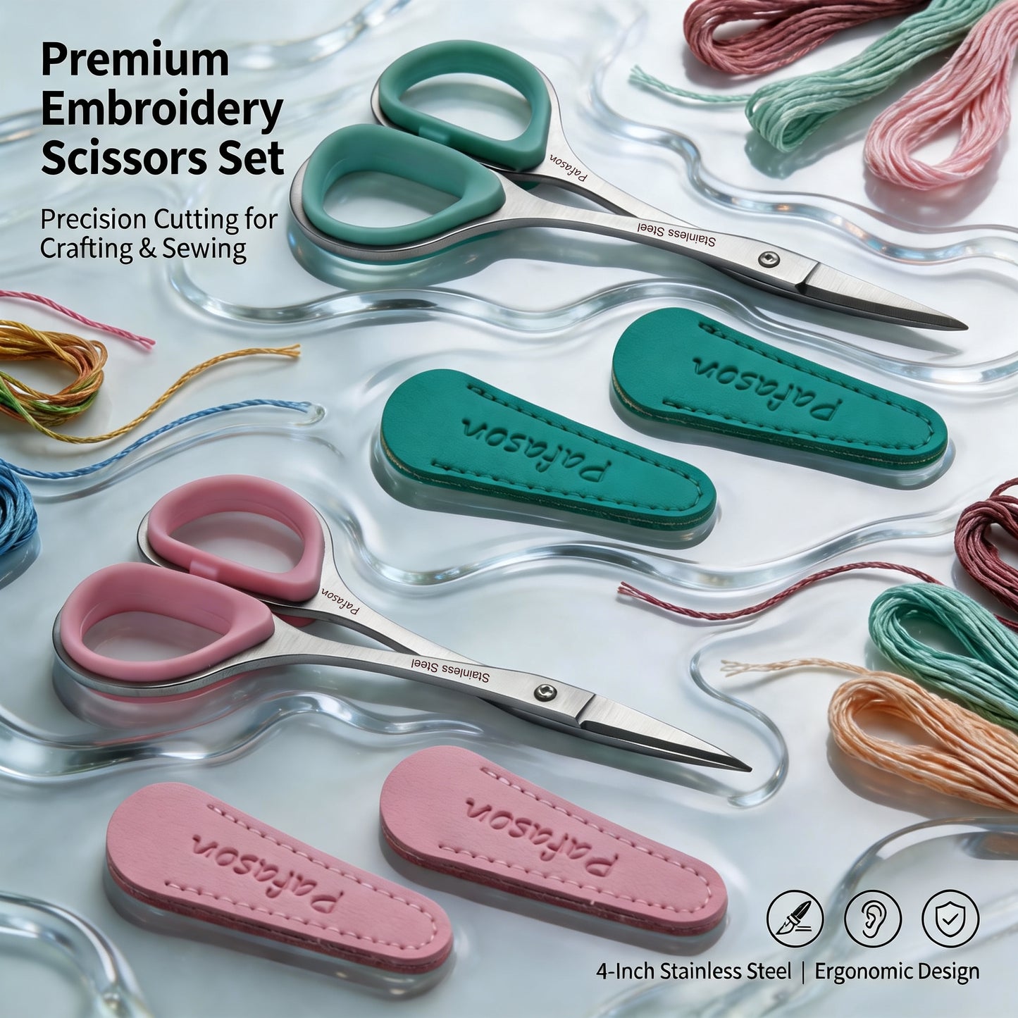PAFASON Small Travel Sewing Scissors Set Curved Straight Tip All Purpose for Quilting Embroidery Knitting Crafting Cross Stitch Crochet Thread Yarn Paper Fabric Detail Multipurpose Cutting Safety Case