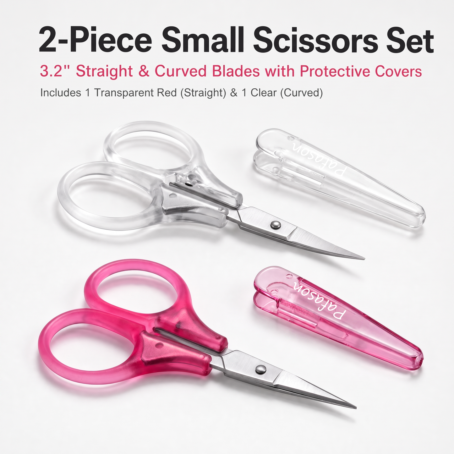 PAFASON Small Travel Embroidery Craft Scissors Set Straight Curved Tip  Stainless Steel for Scrapbooking Quilting Sewing Knitting Cross Stitch Crochet Thread Yarn Paper Detail Cutting Safety Case