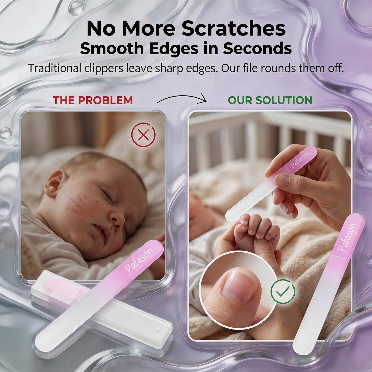 PAFASON Baby Safety Nail Clipper Cutter Nail Catcher Baby Glass Nail File Double-Sided Crystal Glass with Case Ideal for Young Children Infant Newborns Toddlers Fingernail and Toenail Cutting