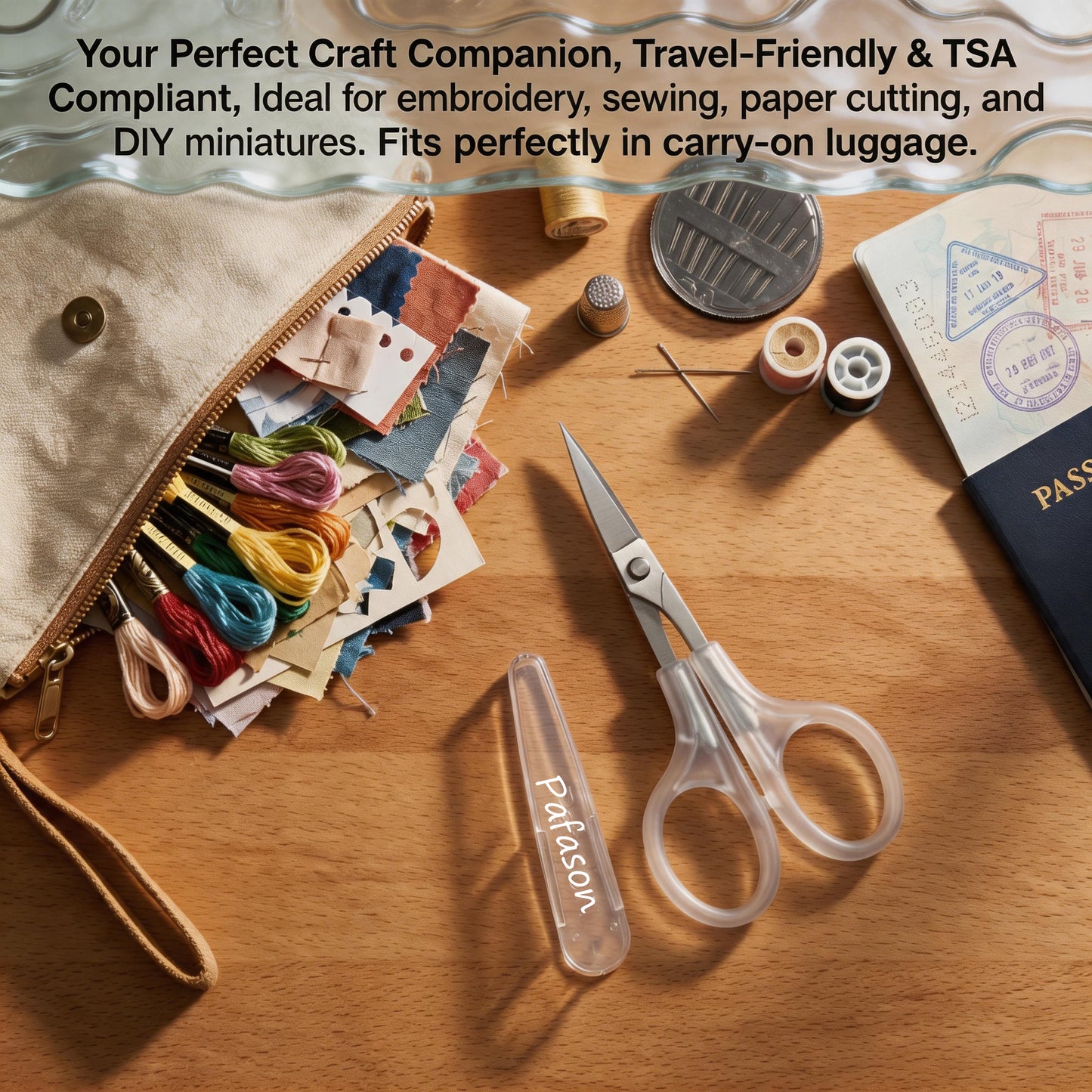 PAFASON Small Travel Craft Scissors Set Straight Curved Precision Tip All Purpose for Scrapbooking Quilting Sewing Knitting Embroidery Cross Stitch Crochet Thread Yarn Paper Detail Cutting Safety Case